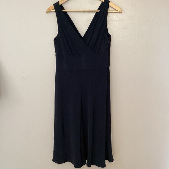 J Crew Sophia Dress Size 4 Navy Blue 100% Silk Fit & Flare Evening Cocktail - Picture 3 of 14